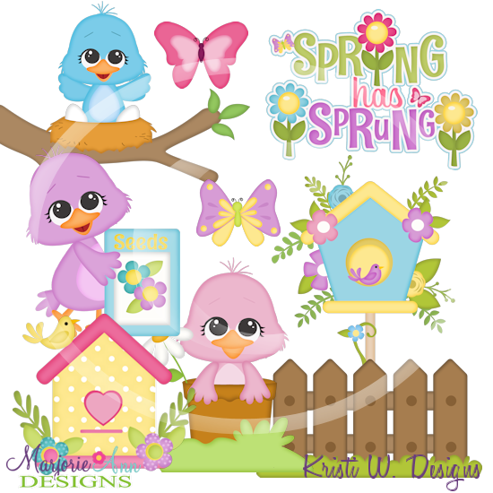 Spring Birds SVG Cutting Files Includes Clipart - Click Image to Close